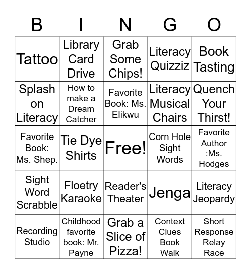 LitChella Bingo Card