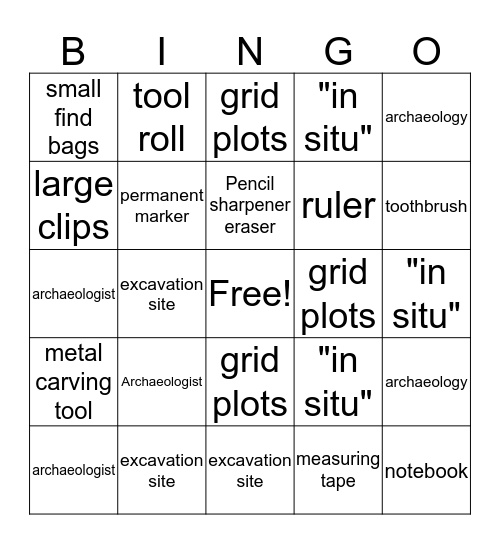 ARCHAEOLOGY BINGO Card