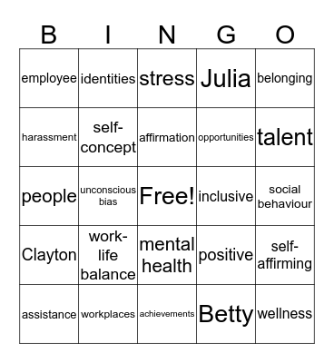 Well Being Bingo Card