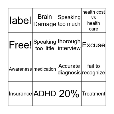 Misdiagnosis Bingo Card