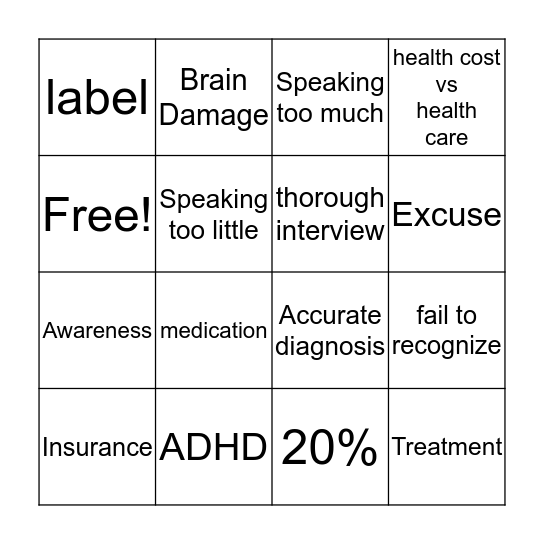 Misdiagnosis Bingo Card