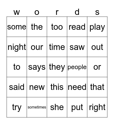 sight words: n-t Bingo Card