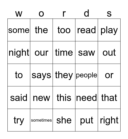 sight words: n-t Bingo Card