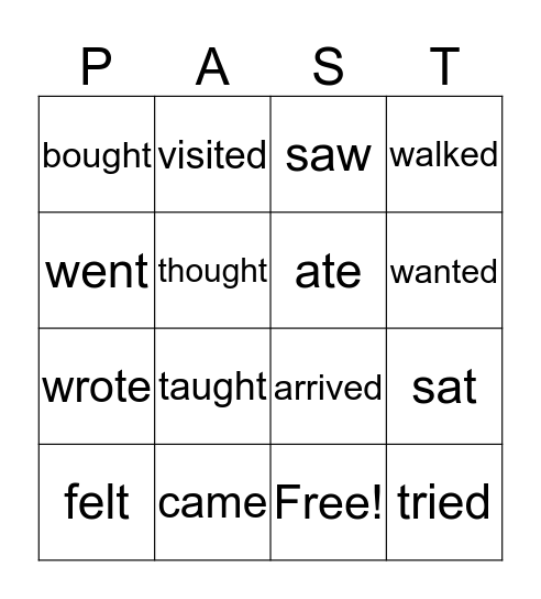 Past Tense Bingo Card