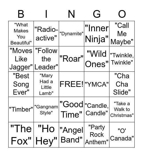 Music Bingo Card