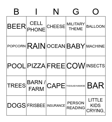 SUPER BOWL COMMERCIAL BINGO Card