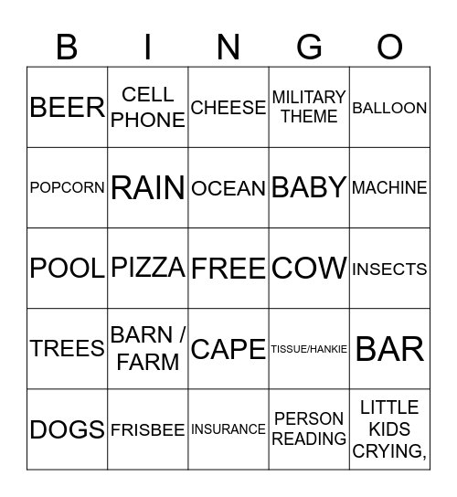 SUPER BOWL COMMERCIAL BINGO Card