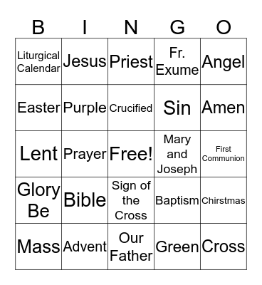 Sunday School Bingo Card