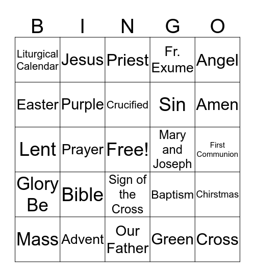 Sunday School Bingo Card