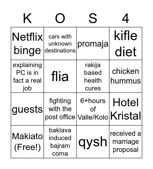 COS Bingo Card