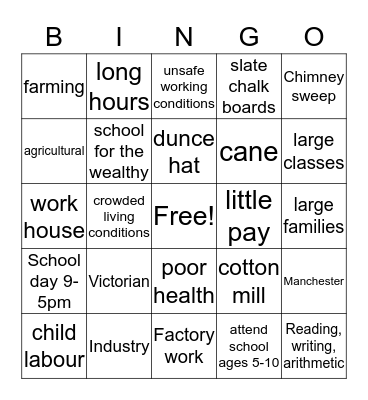 Victorian Britain Bingo Card