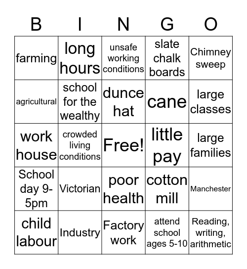 Victorian Britain Bingo Card