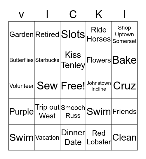 Retirement Bingo: Bingo Card