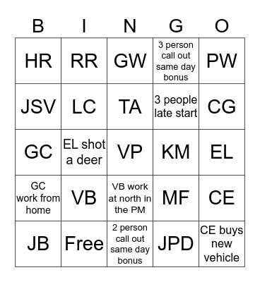 CALL OUT BINGO Card