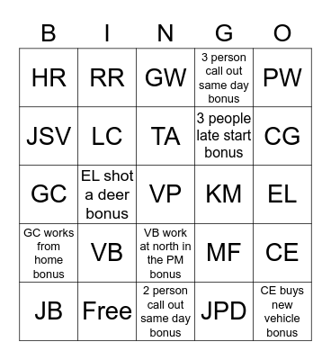 CALL OUT BINGO Card