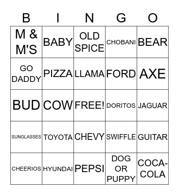 SUPERBOWL XLVII Bingo Card