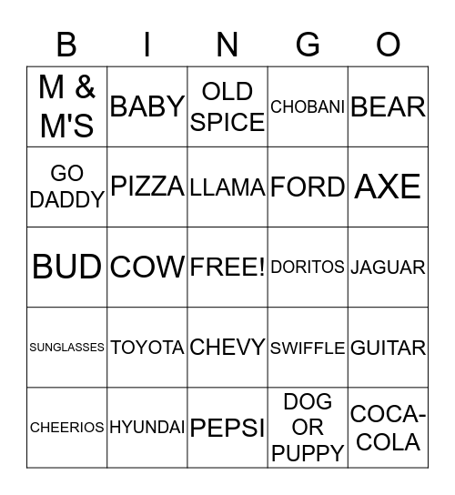 SUPERBOWL XLVII Bingo Card