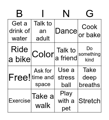 Coping Skills Bingo Card