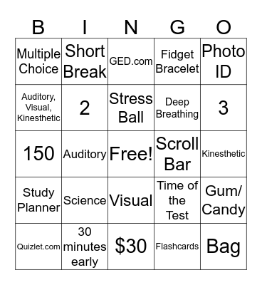 GED BINGO Card