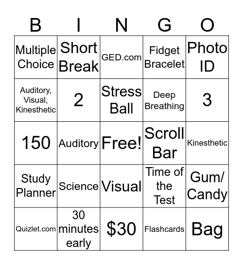 GED BINGO Card