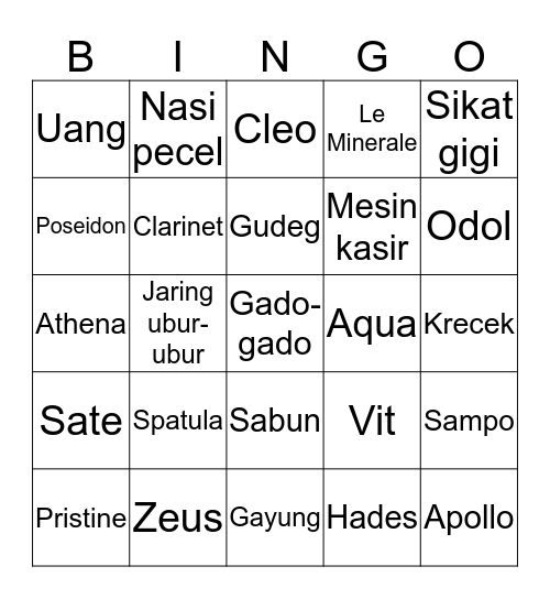 Hawa Punya Bingo Card