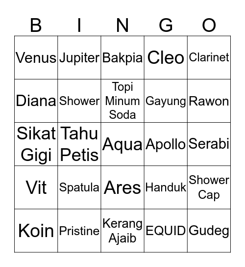 Nadia Bingo Card