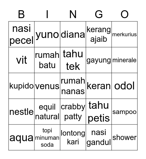 Sachi punya. Bingo Card