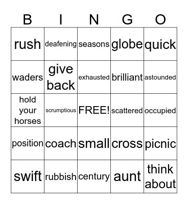 Vocabulary Bingo Card