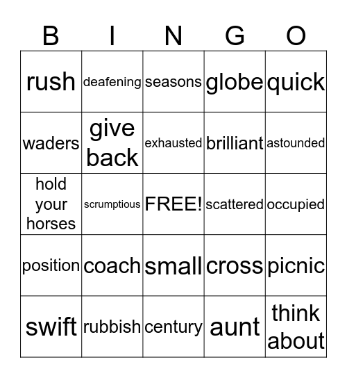 Vocabulary Bingo Card