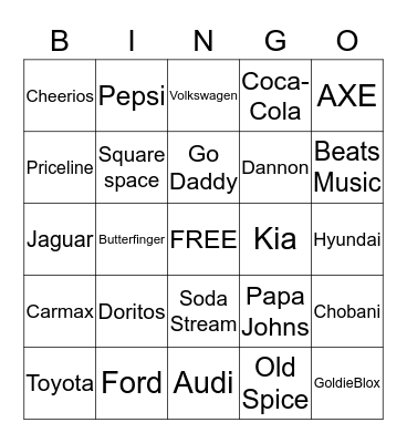 Superbowl Commercial Bingo Card