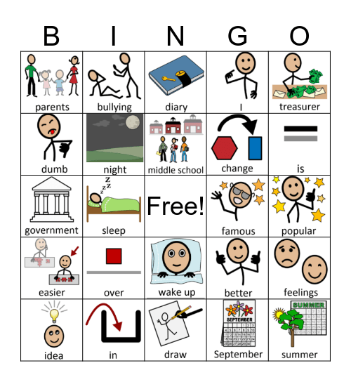 Wimpy Kid Chapter 1 Bingo Card