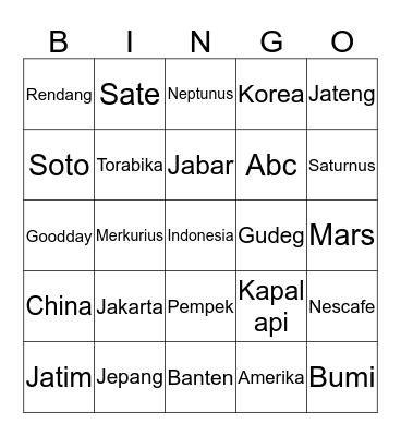 Nenna Bingo Card