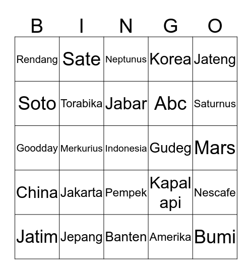 Nenna Bingo Card