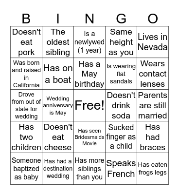 Find the Guest Bingo Card