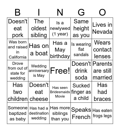 Find the Guest Bingo Card