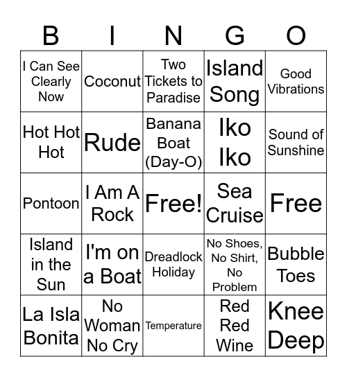 Mental Floss Music Bingo: Island Time Bingo Card