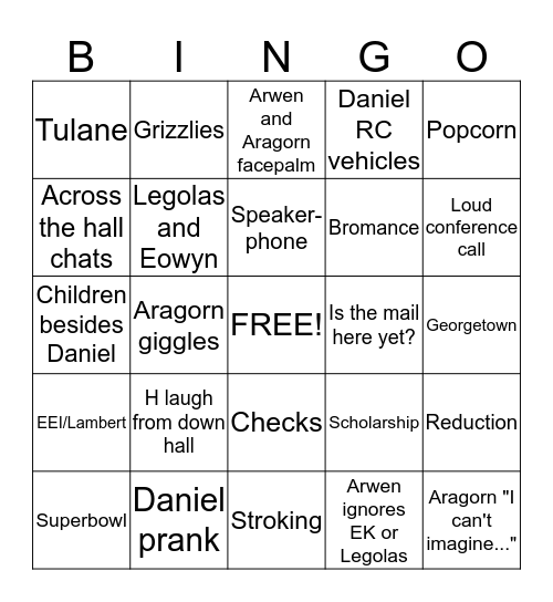 Lord of the Liens 2 Bingo Card