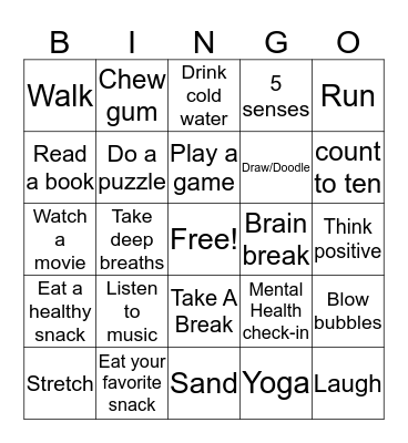 Coping Skills Bingo Card