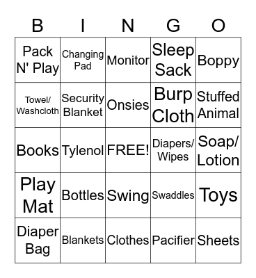 Steph's Baby Shower Bingo Card