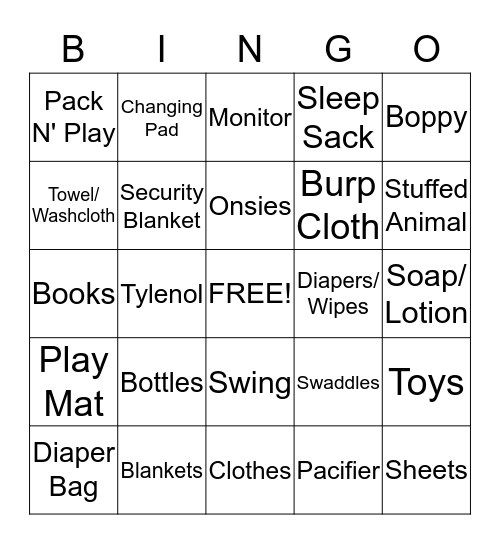 Steph's Baby Shower Bingo Card