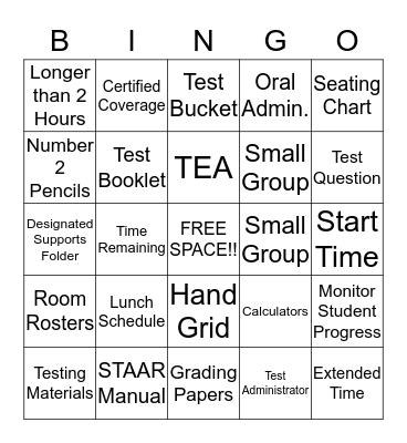 STAAR Training Bingo! Bingo Card