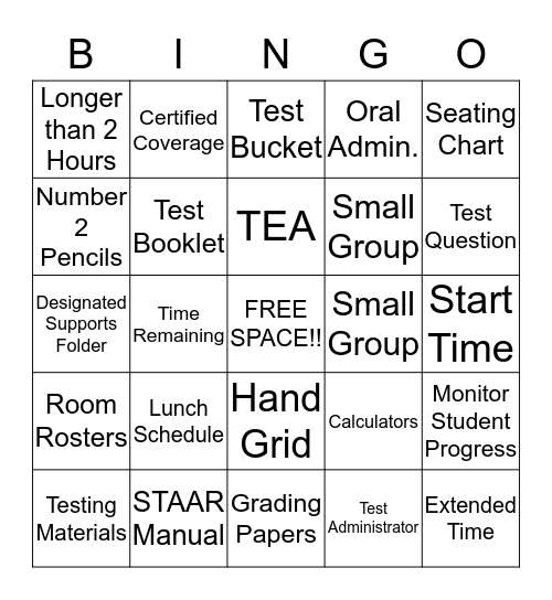 STAAR Training Bingo! Bingo Card