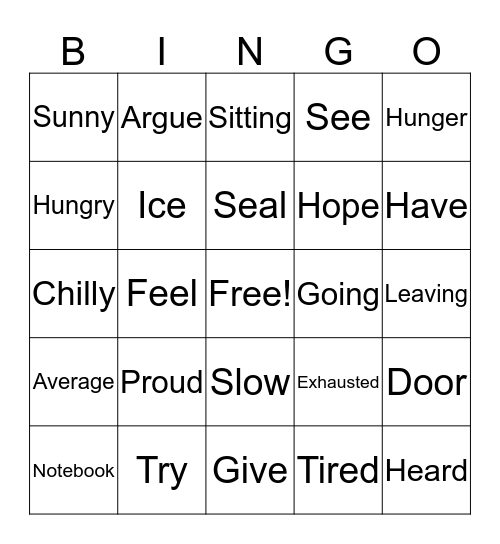 Parts of Speech Bingo Card