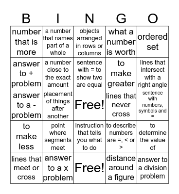 Math Vocab Bingo Card