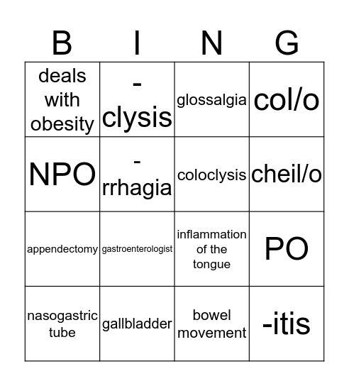 Gastroenterology Bingo Card