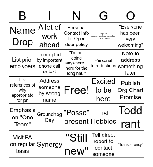 Untitled Bingo Card