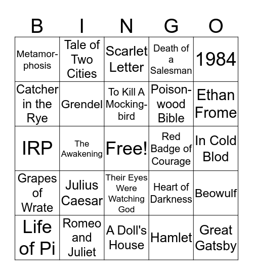 AP Literature Exam Review: FRQ 3 Bingo Card