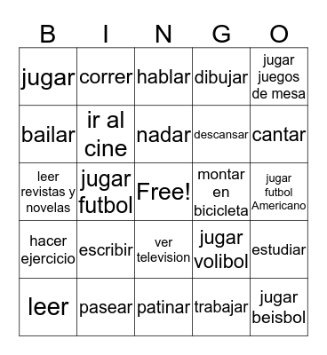 Spanish Verbs Bingo Card