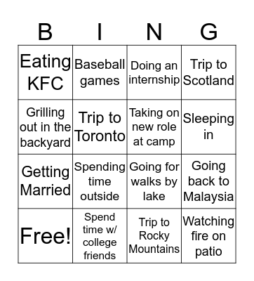 End of Semester Gathering Bingo Card