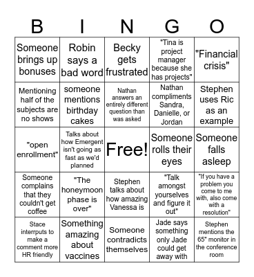 CCRC Staff Meeting BINGO Card